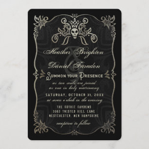 Invitación La boda elegante del cráneo del oro negro de