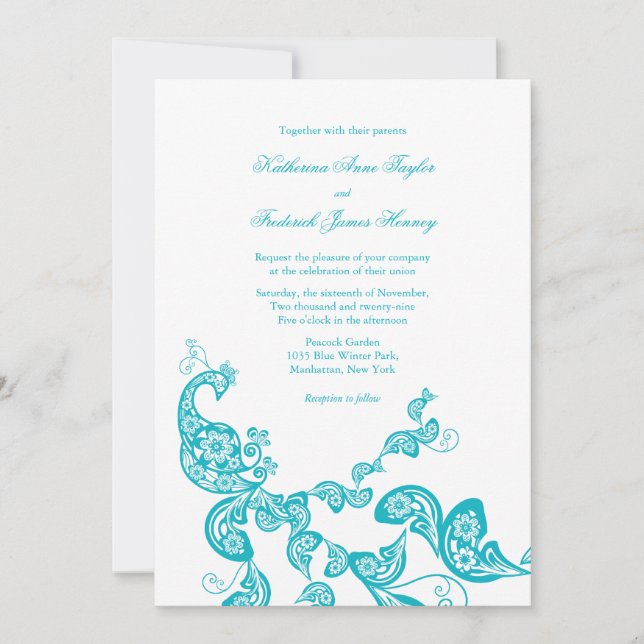 Invitación La boda elegante del pavo real de Paisley de la (Anverso)