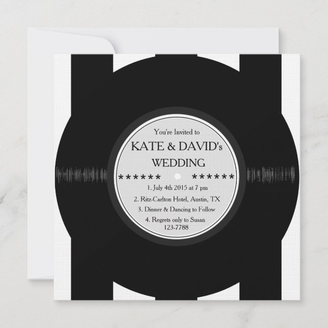 Invitación La boda elegante moderna del disco de vinilo retro (Anverso)