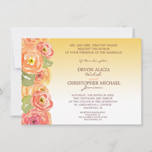 Invitación La boda floral abstracta de la caída de Ombre (Anverso)