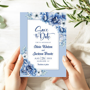 Invitación La boda floral azul rusa salva la fecha