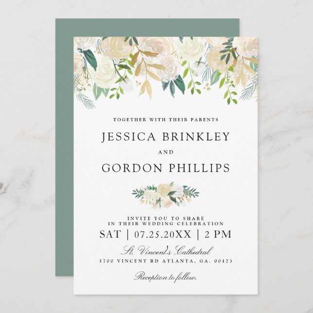 Invitación La boda floral blanca del ramo el | del rosa (Anverso / Reverso)