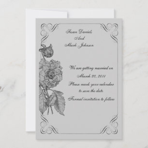 Invitación La Boda Floral De Peony Plata Negra Salva La Fecha