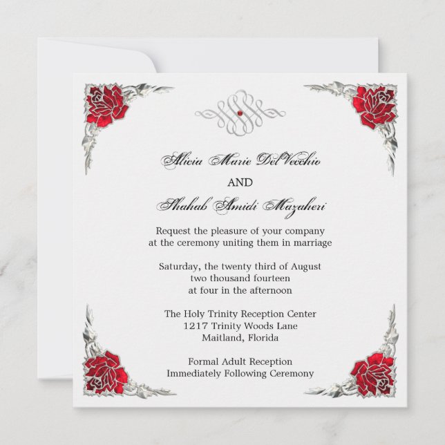 Invitación La boda floral del acento de plata elegante formal (Anverso)