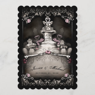 Invitación La boda floral del rosa del amor del cementerio de