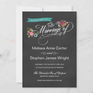 Invitación La boda floral rústica de la pizarra de la bandera