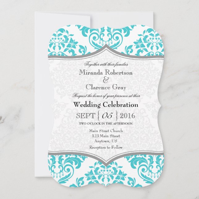 Invitación La boda gris del soporte del damasco de la (Anverso)