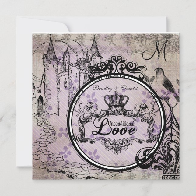 Invitación La boda incondicional floral púrpura del amor (Anverso)