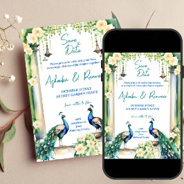Invitación La boda india de pavo real y jazmín salva la fecha