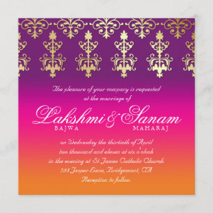 Invitación La boda india invita al naranja púrpura rosado del