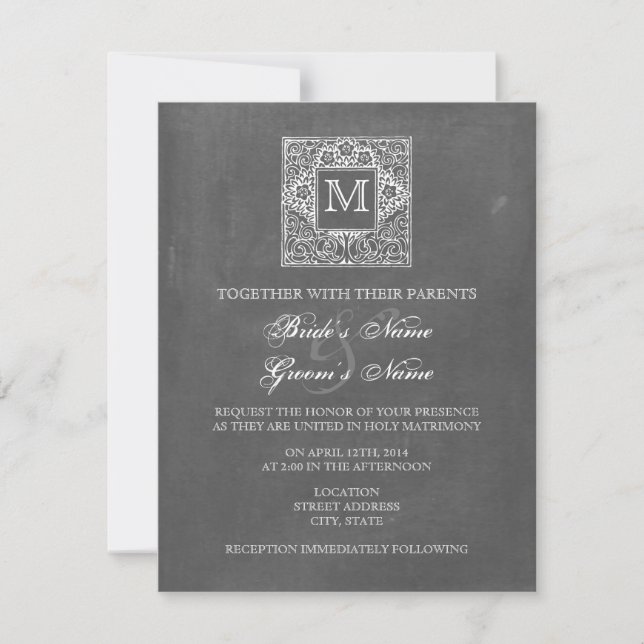 Invitación La boda inspirada pizarra del monograma invita (Anverso)