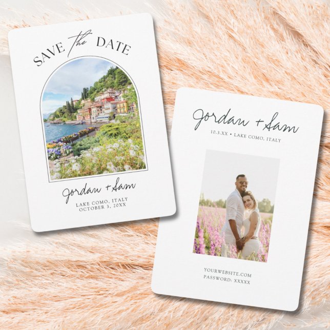 Invitación La boda italiana del lago Como salvar la fecha (Lake Como Wedding Save the Date with Photos of Lake Como and your engagement. Custom save the date)