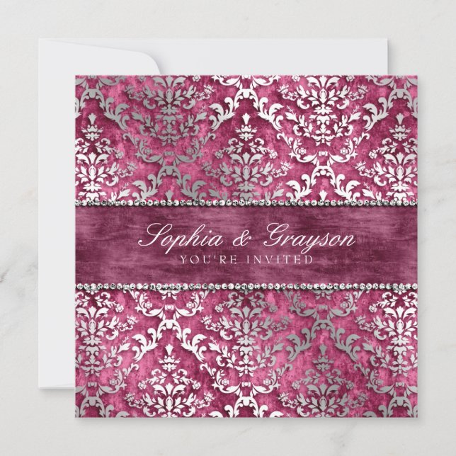 Invitación La boda magenta del damasco de la luz tenue de la (Anverso)