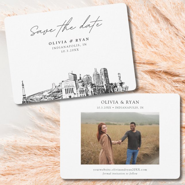 Invitación La Boda moderna de Indianápolis salva la fecha (Indianapolis wedding save the date with engagement photo)