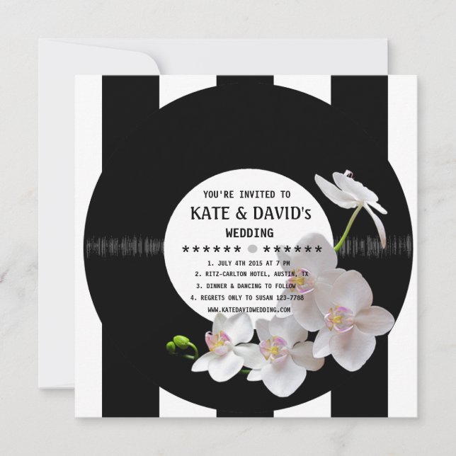 Invitación La boda moderna de las orquídeas retras del disco (Anverso)