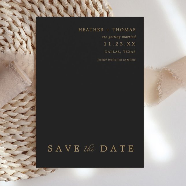 Invitación La boda moderna de oro y negro salva las fechas (Subido por el creador)