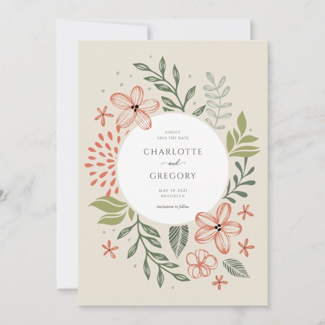 Invitación La Boda Moderna Verde Salva La Fecha (Anverso)