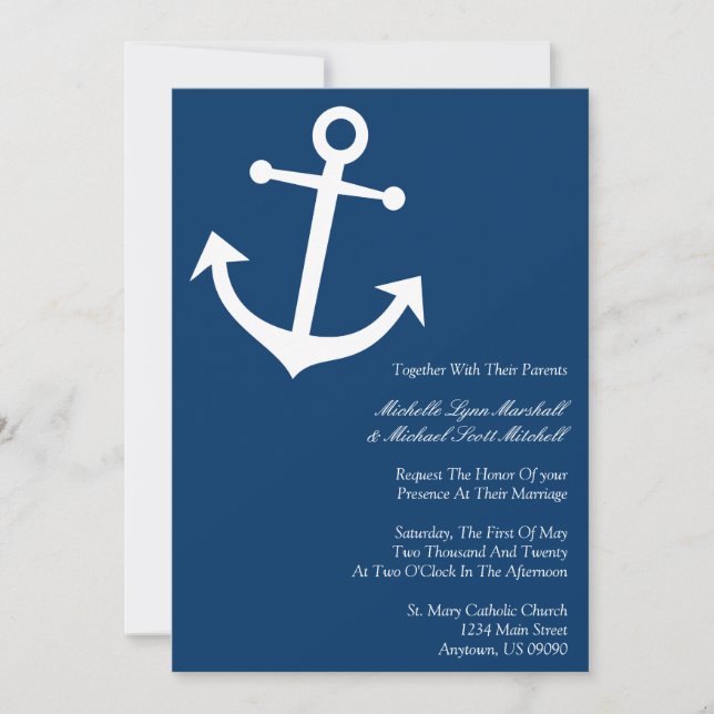 Invitación La boda náutica del ancla del barco invita (azul (Anverso)