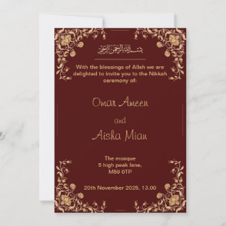 Invitación La boda Nikkah invita al rojo y al oro