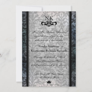 Invitación La boda oval del gótico del damasco negro de lujo
