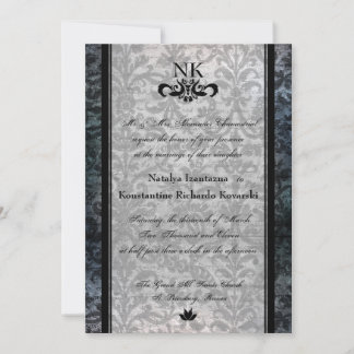 Invitación La boda oval del gótico del damasco negro de lujo