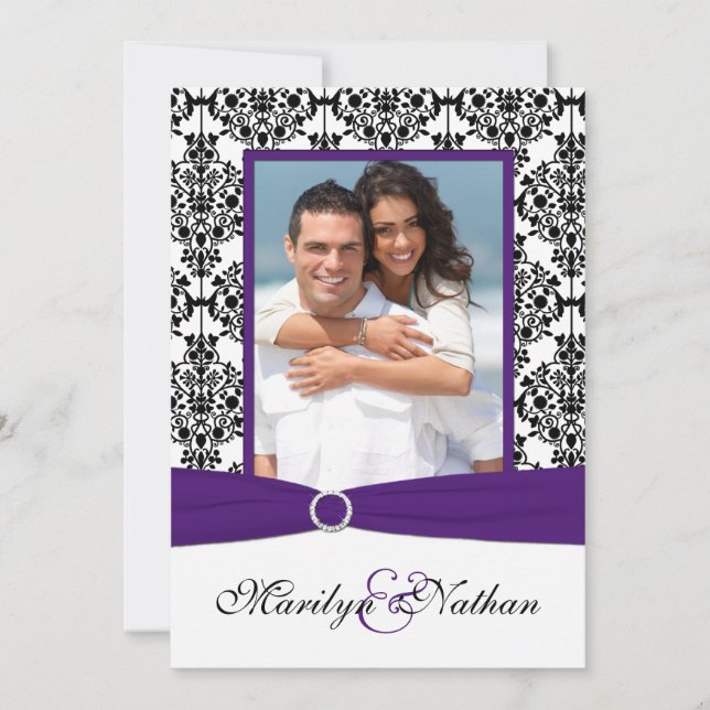 Invitación La boda púrpura, blanca, negra de la foto del (Anverso)