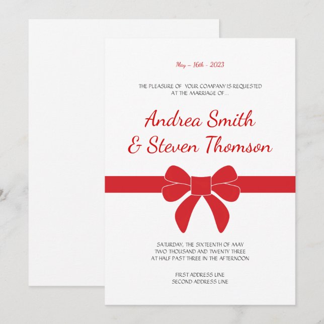 Invitación La boda roja de la cinta invita. Arco (Anverso / Reverso)