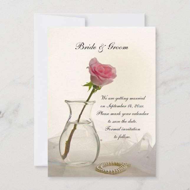 Invitación La boda rosa y de las perlas blancas salva la fech (Anverso)