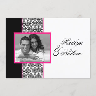 Invitación La boda rosada blanca negra de la foto del damasco