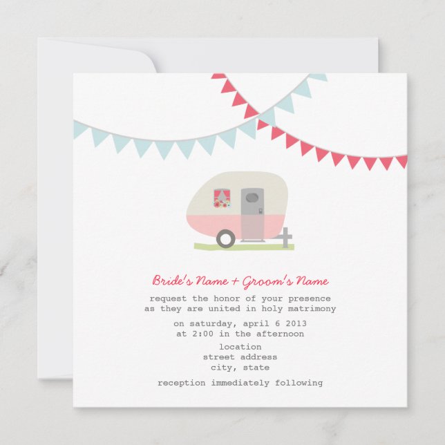 Invitación La boda rosada retra del remolque invita (Anverso)