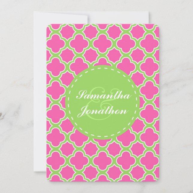 Invitación La boda rosada y verde del modelo de Quatrefoil (Anverso)