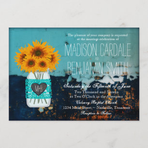 Invitación La boda rústica de albañil de los girasoles verde