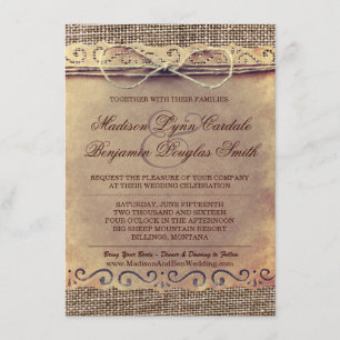 Invitación La boda rústica de la arpillera del papel del