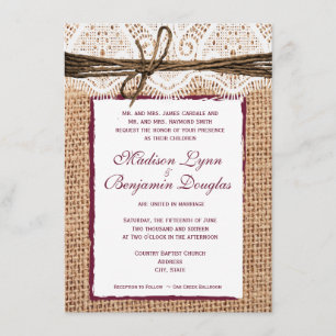 Invitación La boda rústica del arándano de la arpillera del