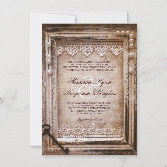 Invitación La boda rústica del marco de Brown de la (Anverso)