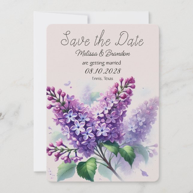 Invitación La boda rústica floral Lilac púrpura salva la fech (Anverso)