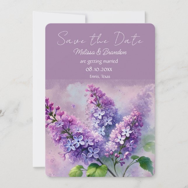 Invitación La boda rústica floral Lilac púrpura salva la fech (Anverso)