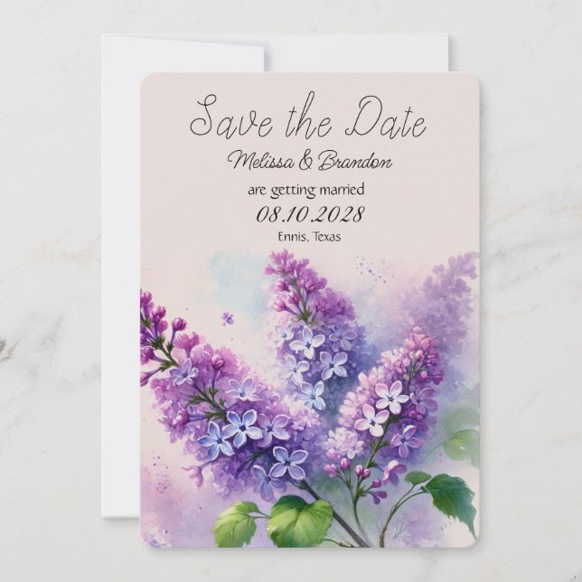 Invitación La boda rústica floral Lilac púrpura salva la fech (Anverso)
