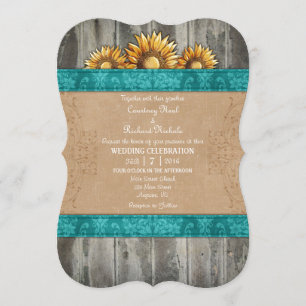 Invitación La boda rústica verde azulada del girasol de Brown