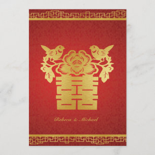 Invitación La boda temática china de la felicidad doble