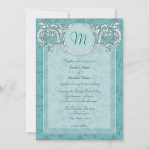 Invitación La boda verde azulada del monograma barroco de