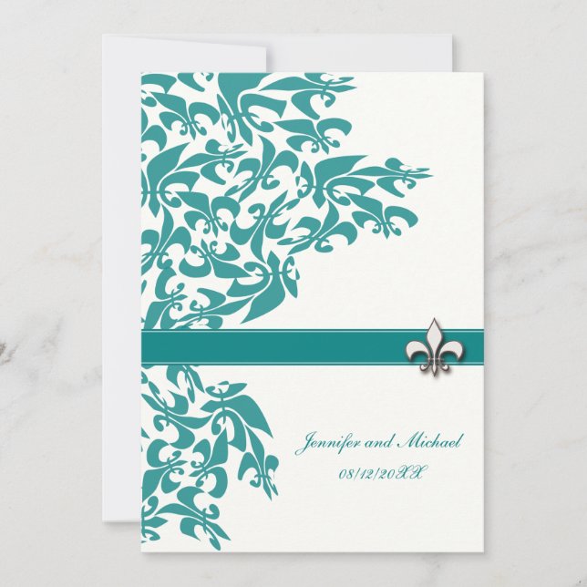 Invitación La boda verde azulada y blanca del diseño de la (Anverso)