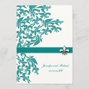 Invitación La boda verde azulada y blanca del diseño de la