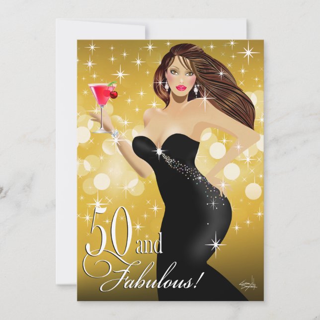 Invitación La bomba de Diva Glam cumple 50 años| Oro (Anverso)
