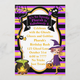 Invitación La bruja linda con el cumpleaños de Halloween de
