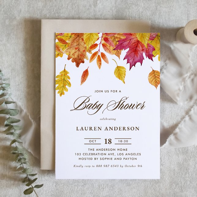 Invitación La caída de acuarela deja el Baby Shower otoñal (Subido por el creador)