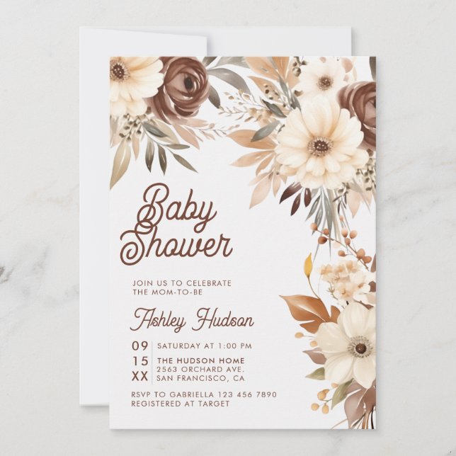 Invitación La caída de flores de Boho en el amor Baby Shower (Anverso)