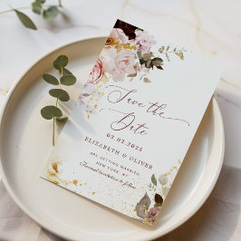 Invitación La caída de oro de Borgoña elegante Guardar fecha