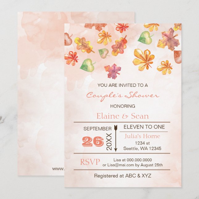 Invitación La caída rusa deja caer la ducha de novia invita (Anverso / Reverso)