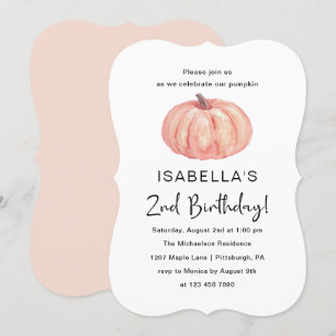 Invitación La calabaza acuarela es el segundo Fiesta de cumpl
